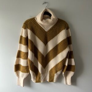 Cream & Mustard Chevron Turtleneck Sweater - Women's